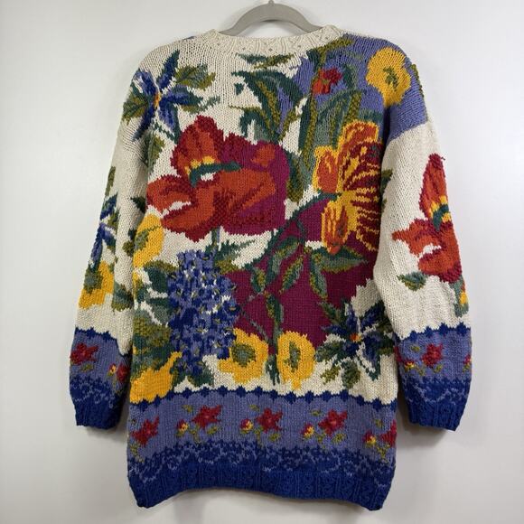 Vintage Crystal Kobe Floral Chunky Sweater Small Grandmacore 90s Tunic Cottage - Picture 13 of 14
